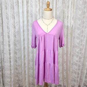 21 Saints‎ Purple A-Line Mini Dress Women's M Boho Tiered Lounge Casual